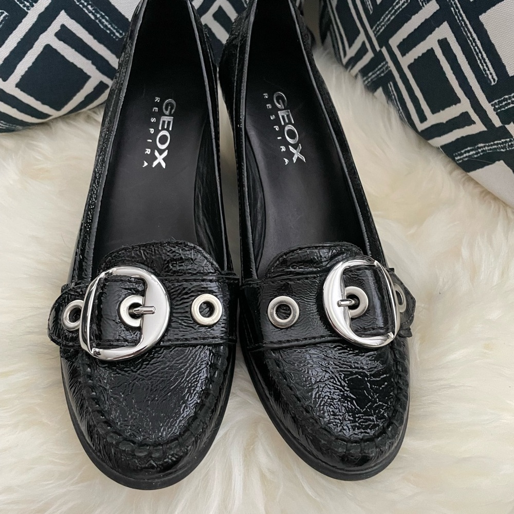 Geox Black and Silver Loafers with Classic Design